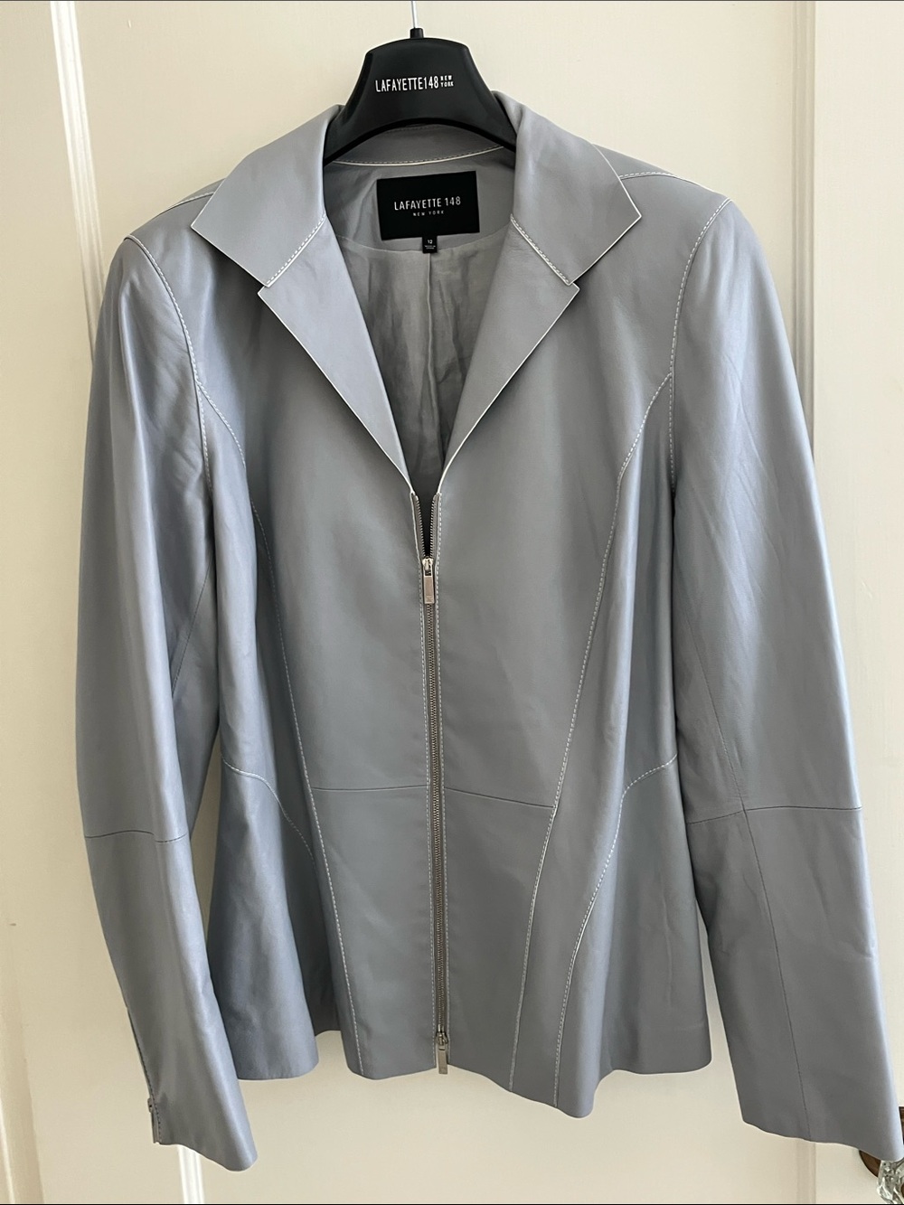 Goregeous! Lafayette 148 Gray Leather Zip Up Jacket Size 12